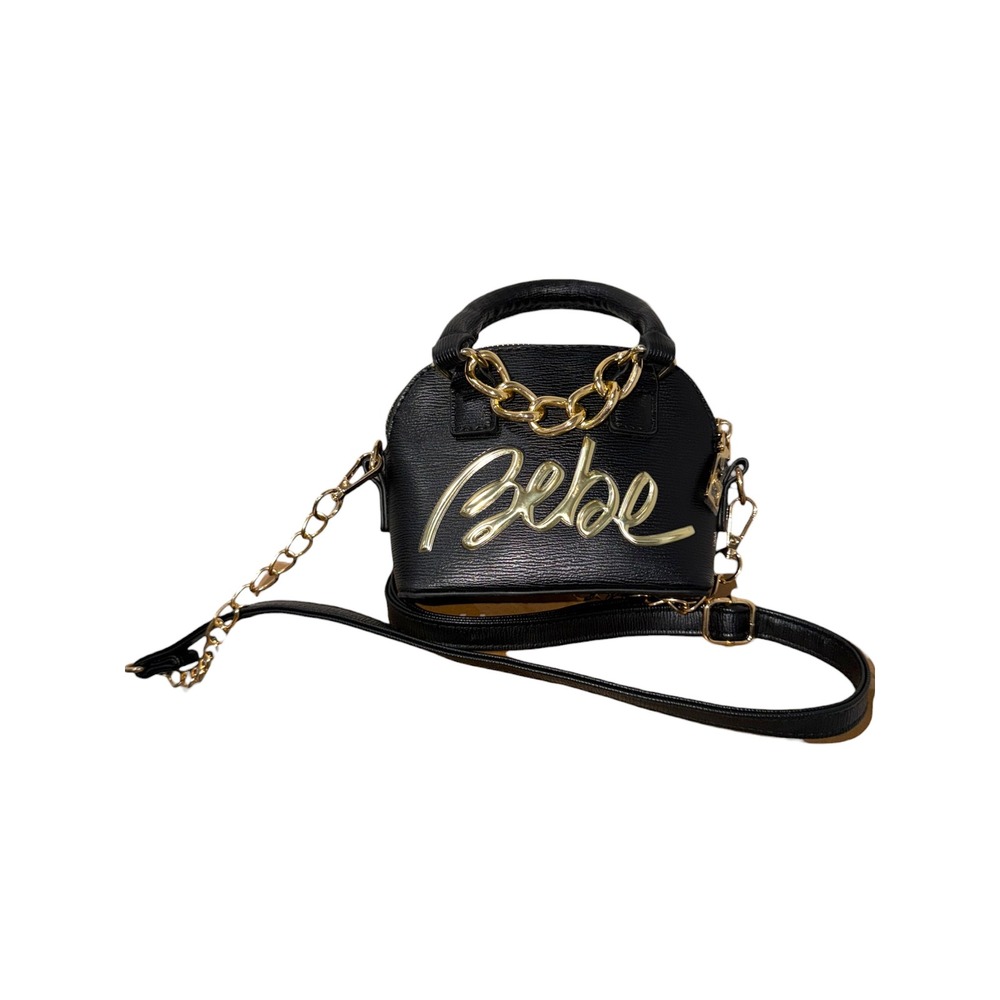 Bebe Mini Dome Satchel Crossbody Black Gold Logo Chain Y2K Handbag